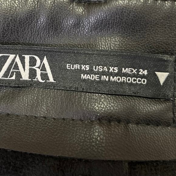 Zara Women's Black Faux Vegan Leather Straight Wide Leg High Waist Pants Size XS - Picture 5 of 6